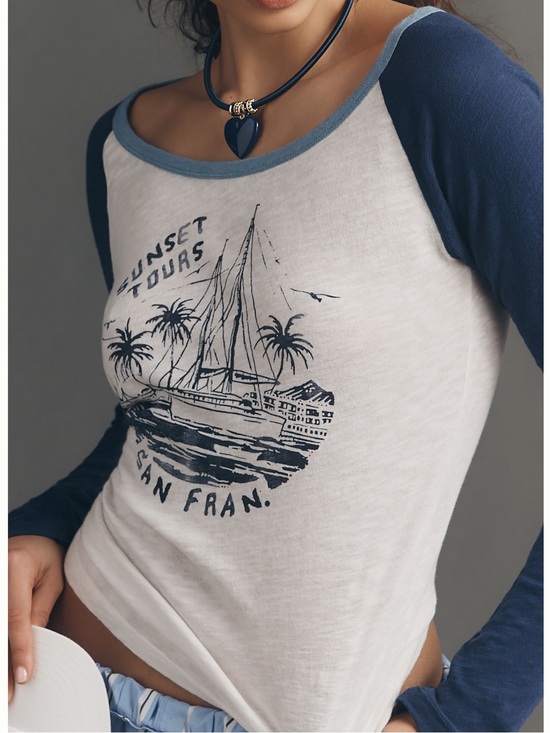 Anthropologie Tops - Anthropologie Ringer Tee Heritage Scoop Neck Long Sleeve New Small San Francisco